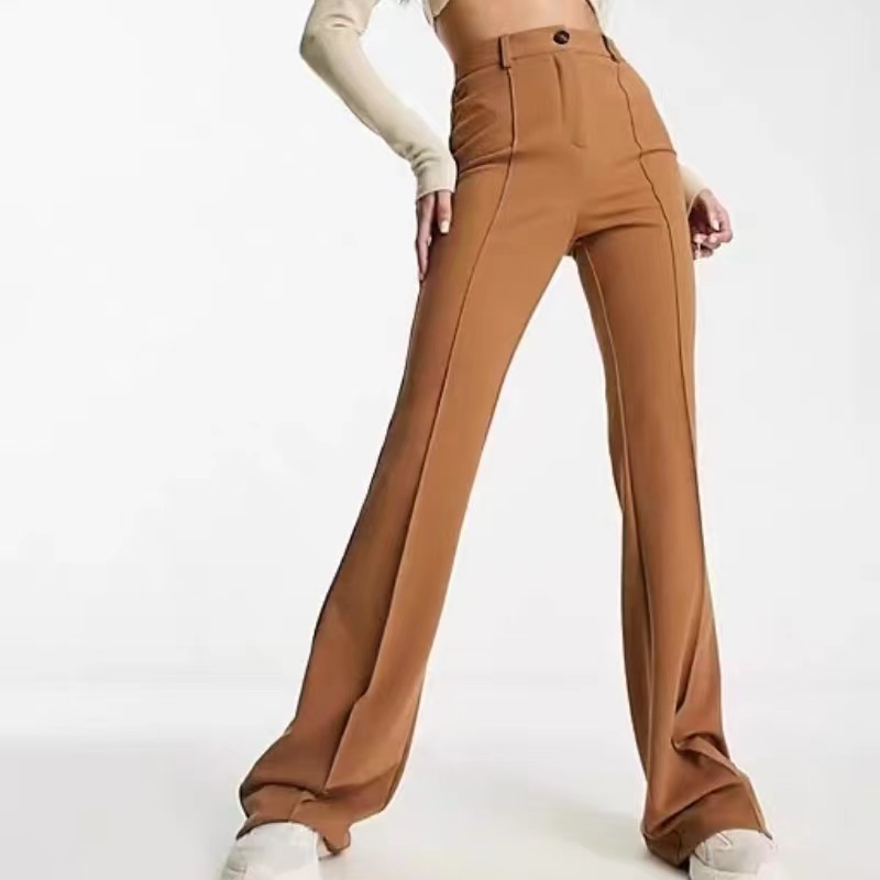 Pantalons décontractés camel Fashion taille haute